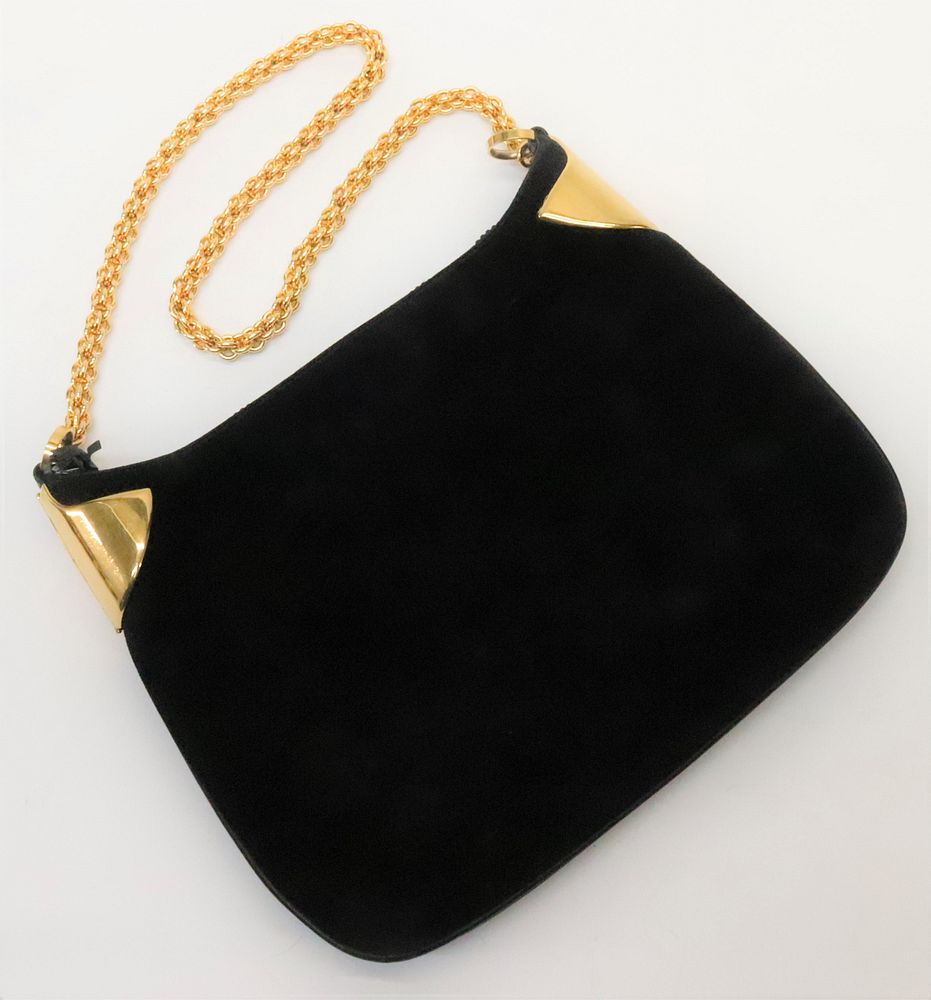 Appraisal: Gucci Suede Shoulderbag A vintage Gucci black suede shoulderbag with