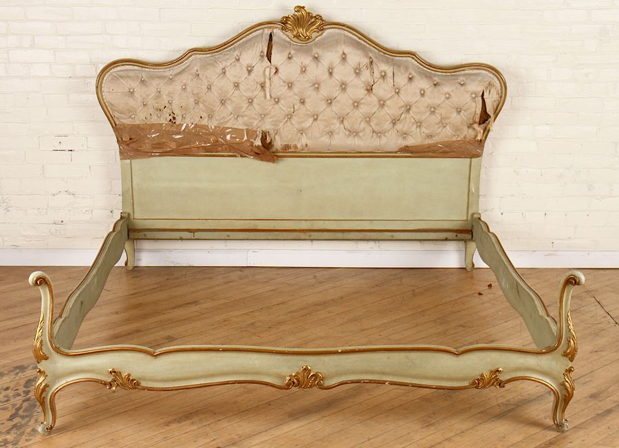 Appraisal: ITALIAN QUEEN SIZE BED PAINTED WOOD FRAME An Italian queen