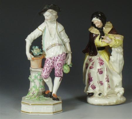 Appraisal: A late th century Derby figure of a gardener holding