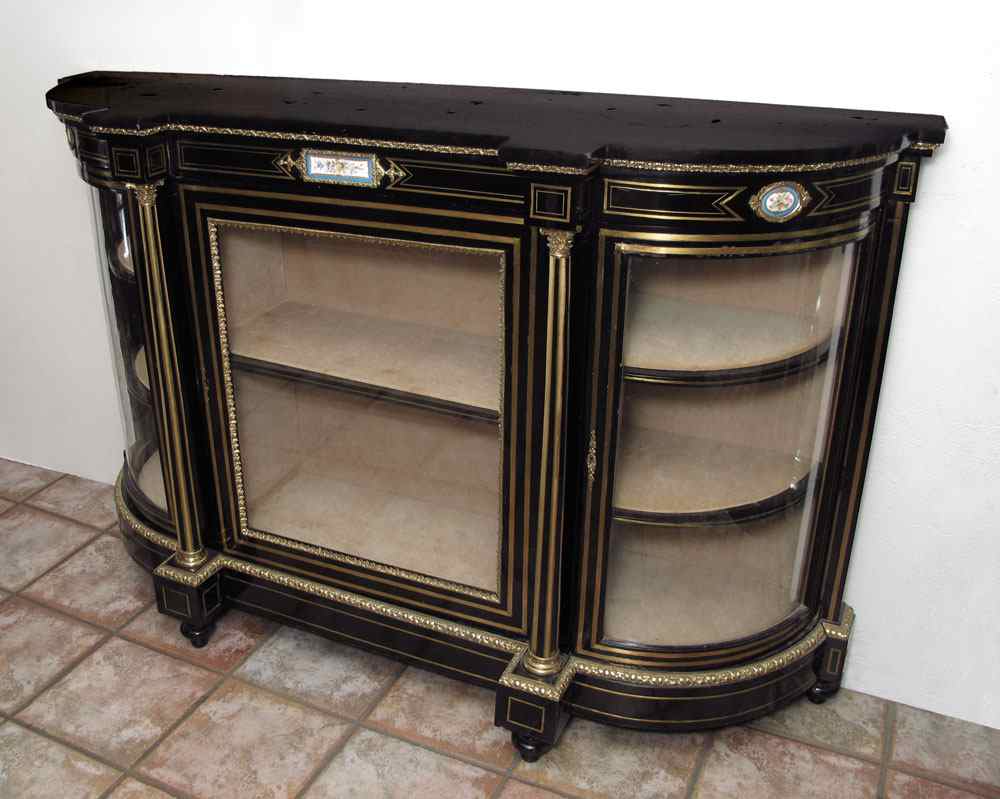 Appraisal: FRENCH ORMOLU AND BOULLE INLAY SIDE CABINET Glass front and