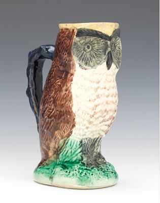 Appraisal: A Majolica Owl Pitcher Charming ceramic pitcher in the shape