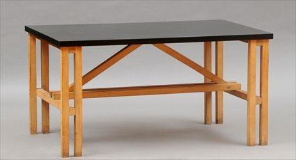 Appraisal: De Stijl-Style Beechwood Table with Black Laminate Top x x