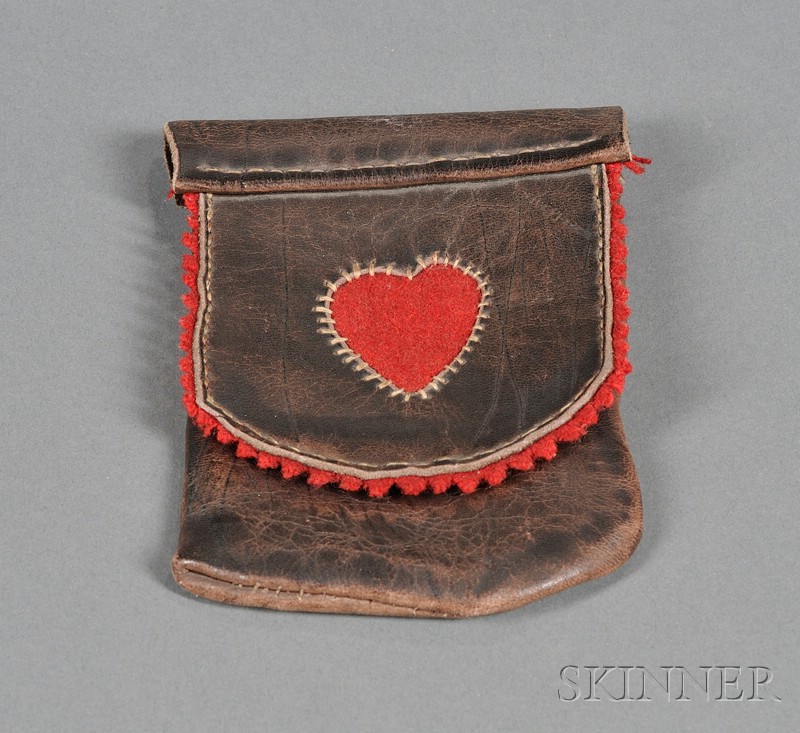 Appraisal: Handmade Leather and Red Felt Change Purse Pennsylvania late th