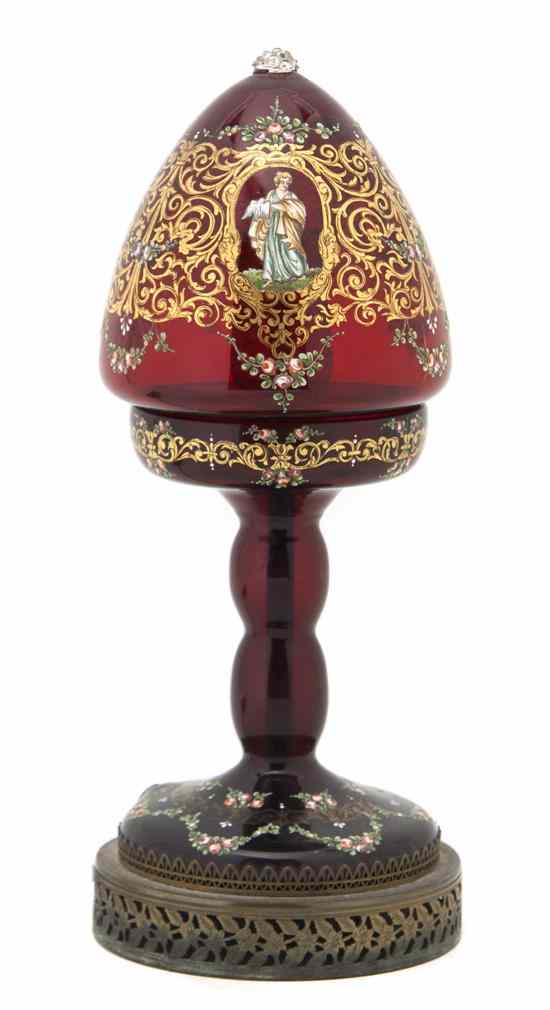 Appraisal: A Continental Enameled Glass Boudoir Lamp the mushroom form lamp