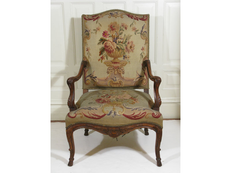 Appraisal: Open Arm Chair late th c fruitwood frame appears to