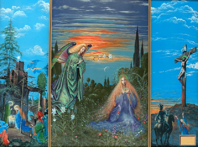 Appraisal: Wolfgang Graesse born Incarnation Birth and Resurrection triptych oil on