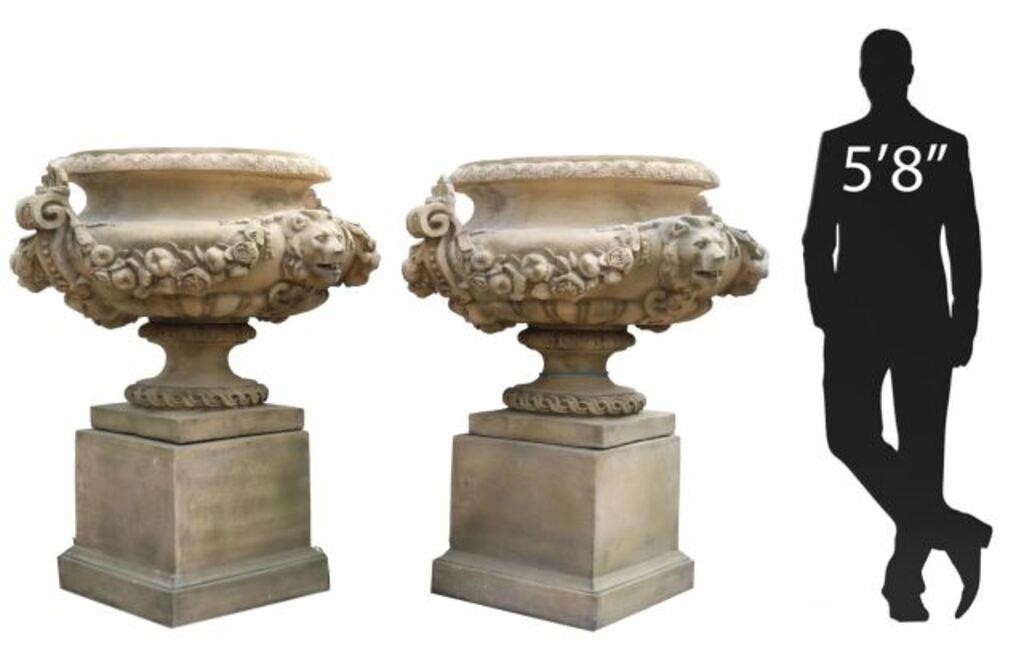 Appraisal: lot Monumental cast stone urn and pedestal group th c