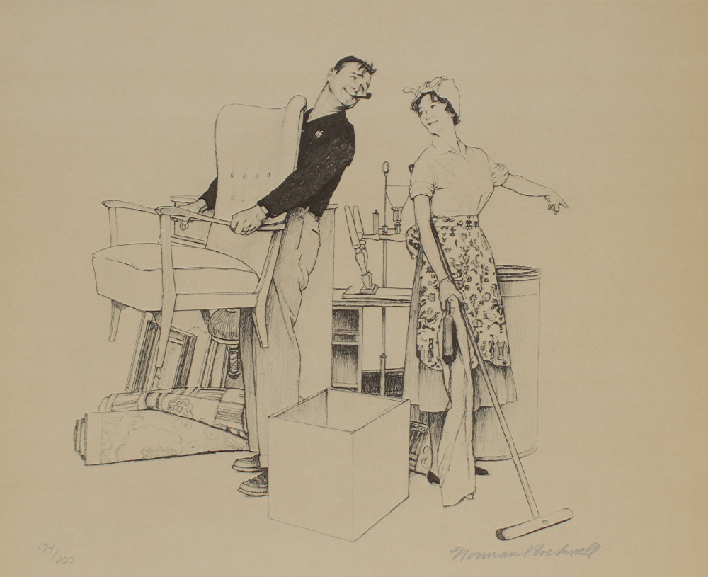 Appraisal: ROCKWELL Norman American - Couple Cleaning House Lithograph sight size