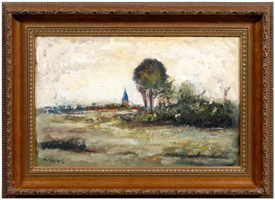 Appraisal: Painting signed quot Servais quot landscape with village signed lower