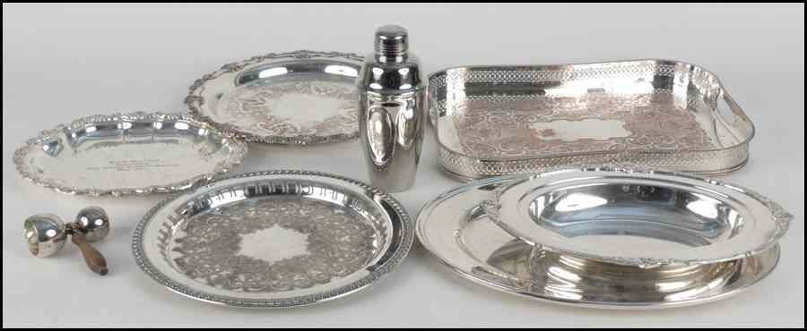 Appraisal: FIVE SILVERPLATE TRAYS Together with a silverplate serving dish a