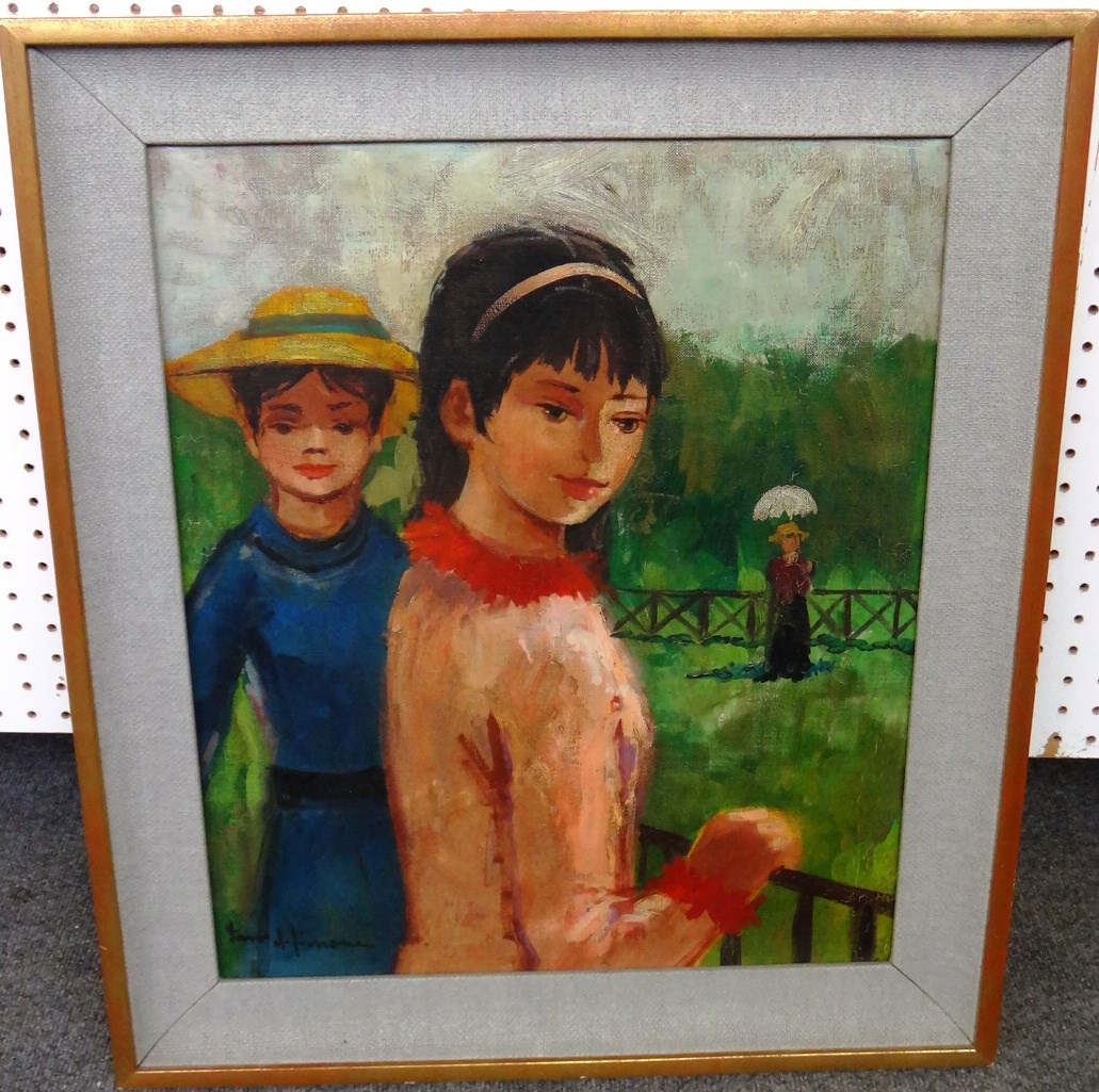 Appraisal: French school th century Girls in a field oil on