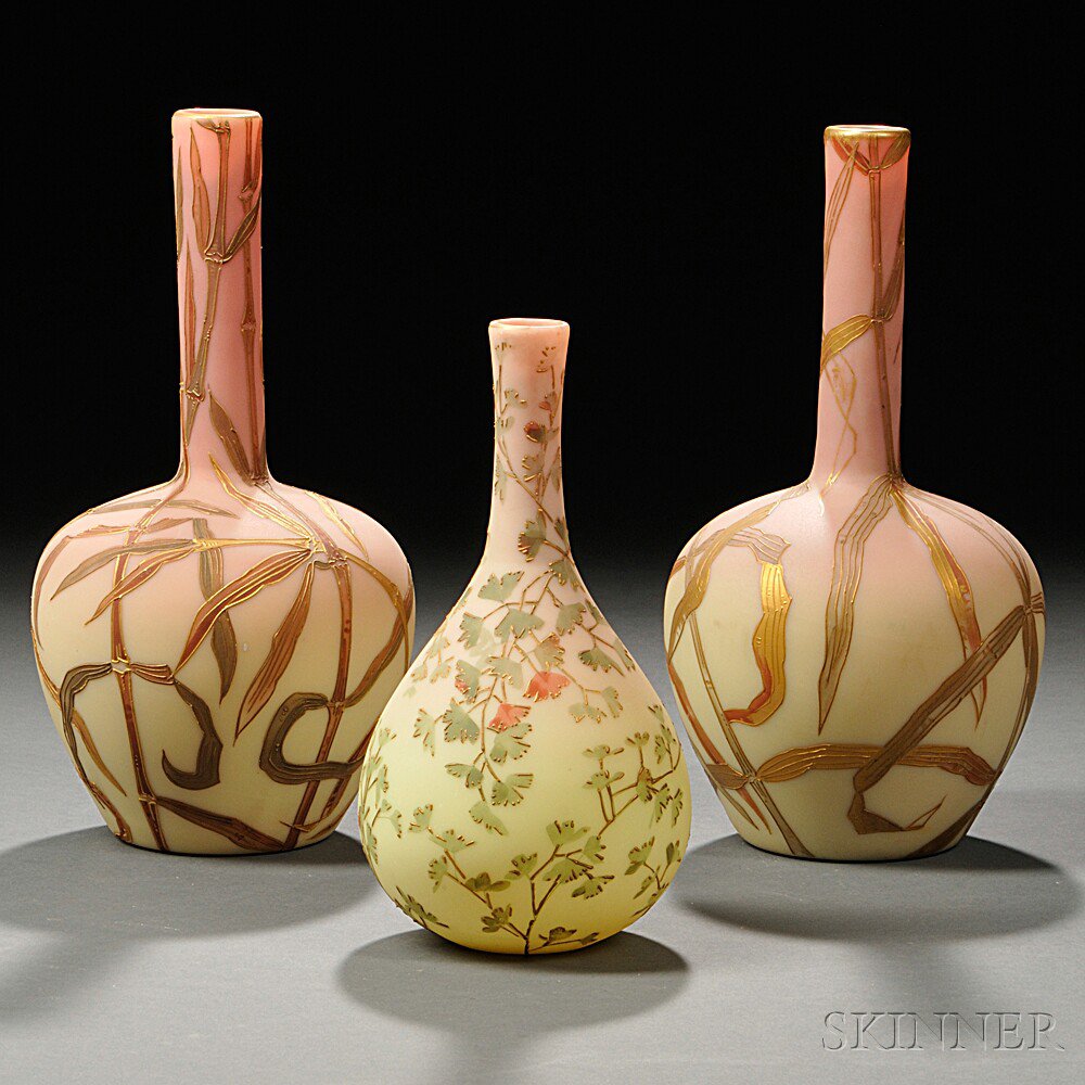 Appraisal: Three Mount Washington Glass Vases New Bedford late th century