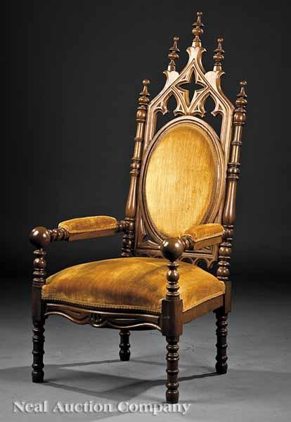 Appraisal: An American Gothic Carved Walnut Armchair th c Baltimore or