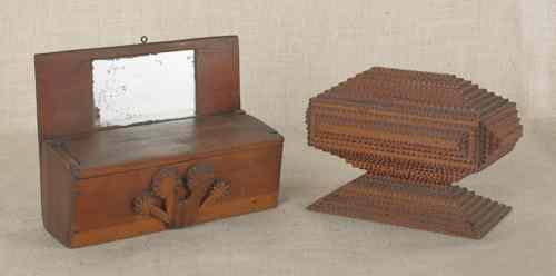 Appraisal: Tramp art box th c together with a chipped carved