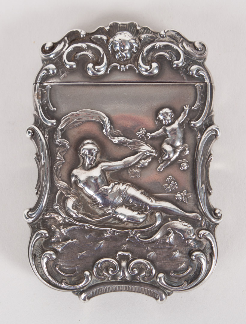 Appraisal: Putti decorated sterling silver match safe ozt Condition Monogrammed