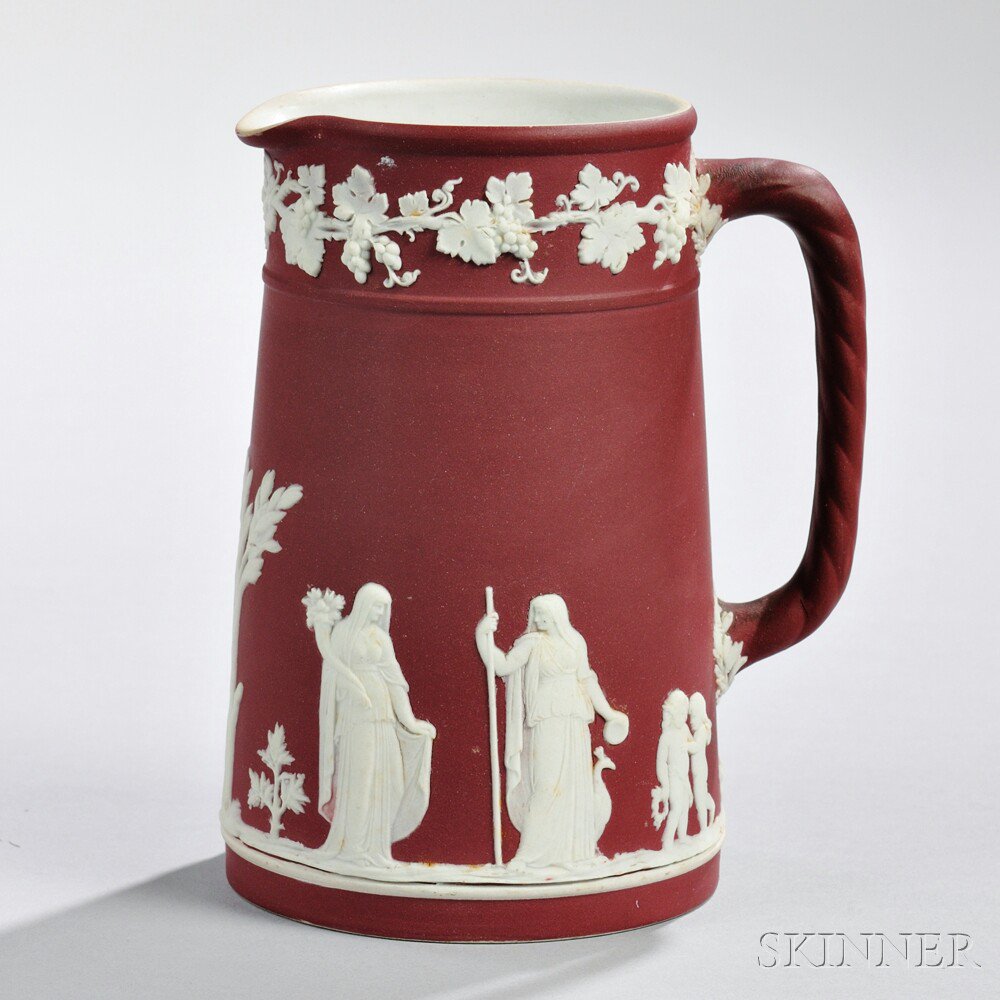 Appraisal: Wedgwood Crimson Jasper Dip Tall Jug England c applied white