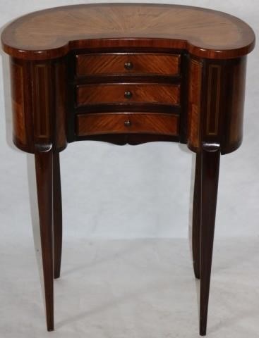 Appraisal: MID- TH C FRENCH THREE DRAWER STAND MAHOGANYWITH EXOTIC WOOD