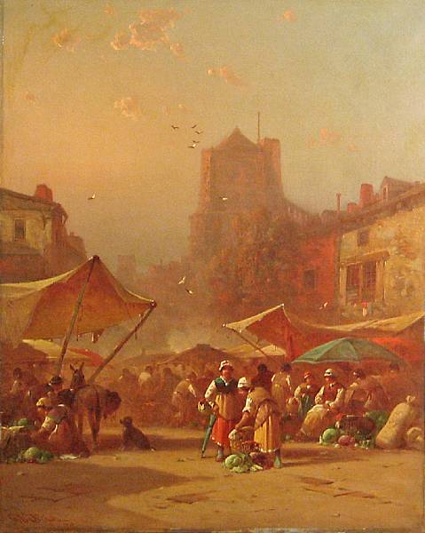 Appraisal: George Washington Nicholson American - A busy market scene signed