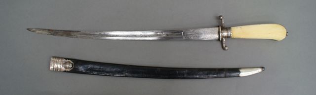 Appraisal: A Dutch small hunting hanger inch slightley curved single fullered