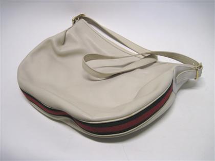 Appraisal: Off white leather hobo GucciTraditional green and red stripe along