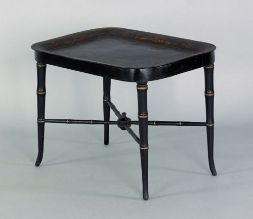 Appraisal: Black toleware tray th c mounted on a later painted