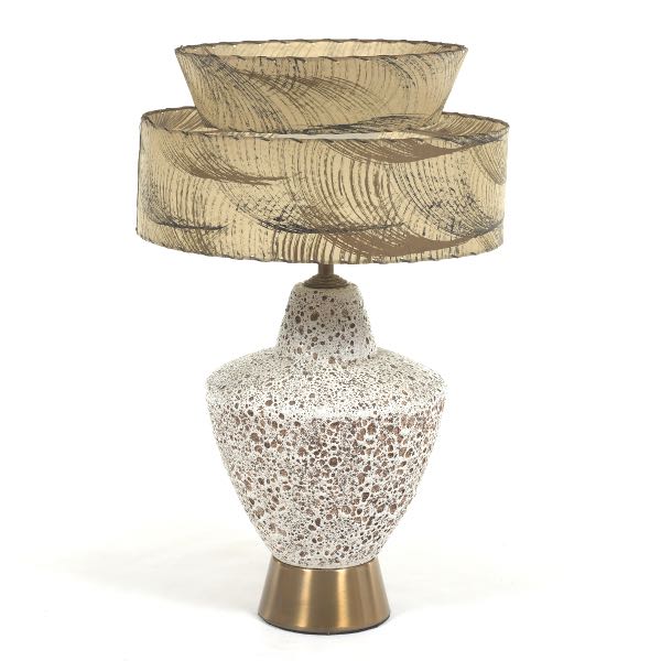 Appraisal: CERAMIC WHITE VOLCANIC GLAZE TABLE LAMP to top of socket