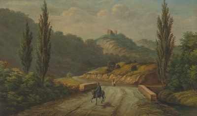 Appraisal: Continental School th Century Mountain Landscape with Horseman Oil on