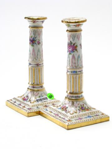 Appraisal: Pair of Dresden Porcelain Candlesticks mutli-floral motif with gold decoration