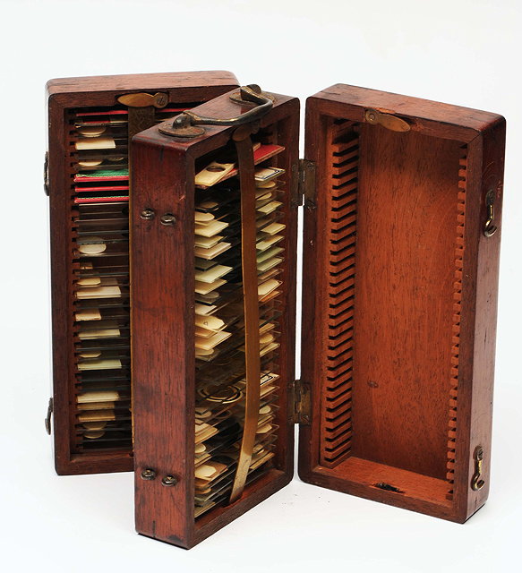 Appraisal: A TH CENTURY MAHOGANY TRAVELLING MICROSCOPE SLIDE CASE the two