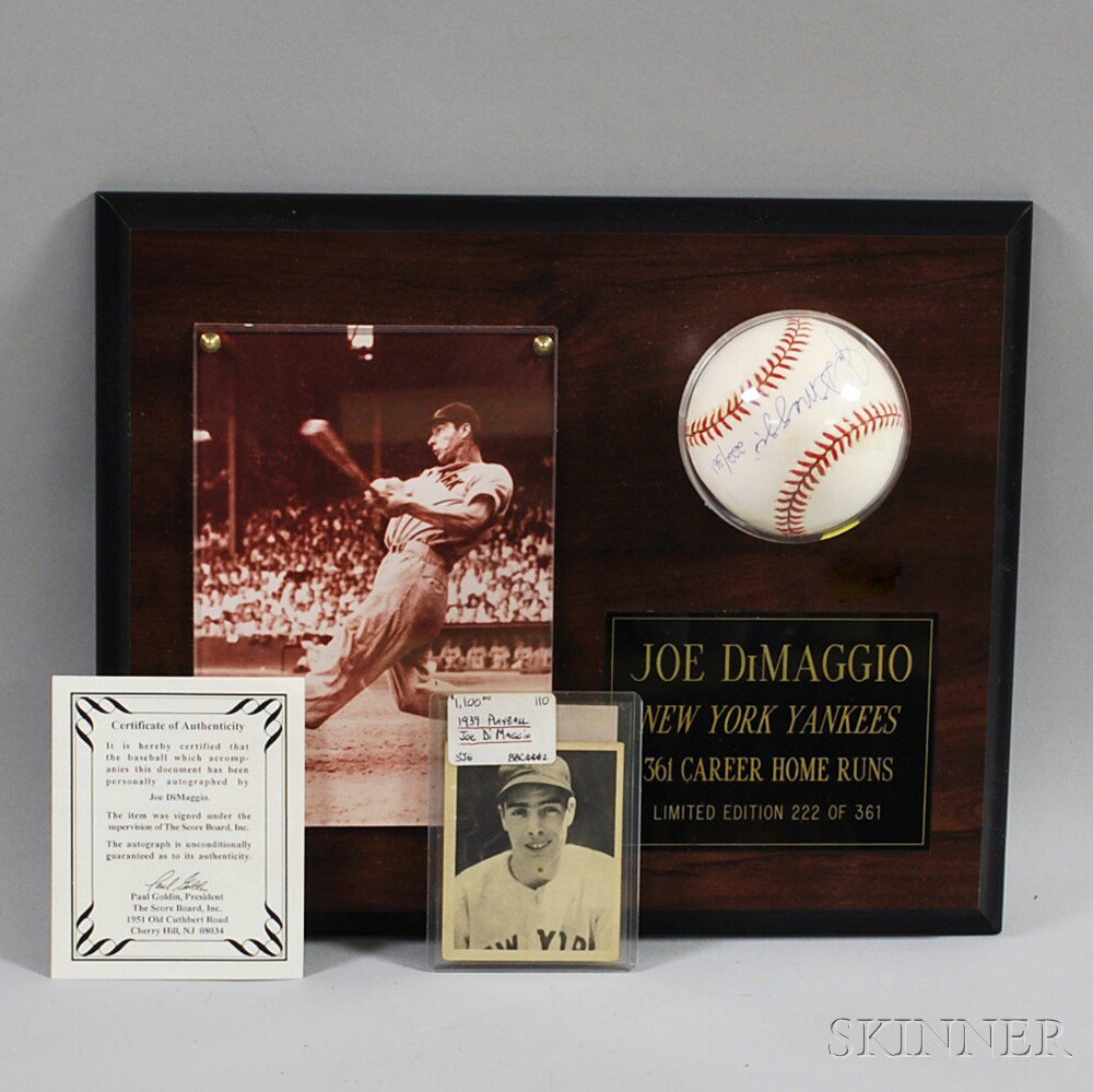 Appraisal: Play Ball Joe DiMaggio Baseball Card and a Signed Baseball