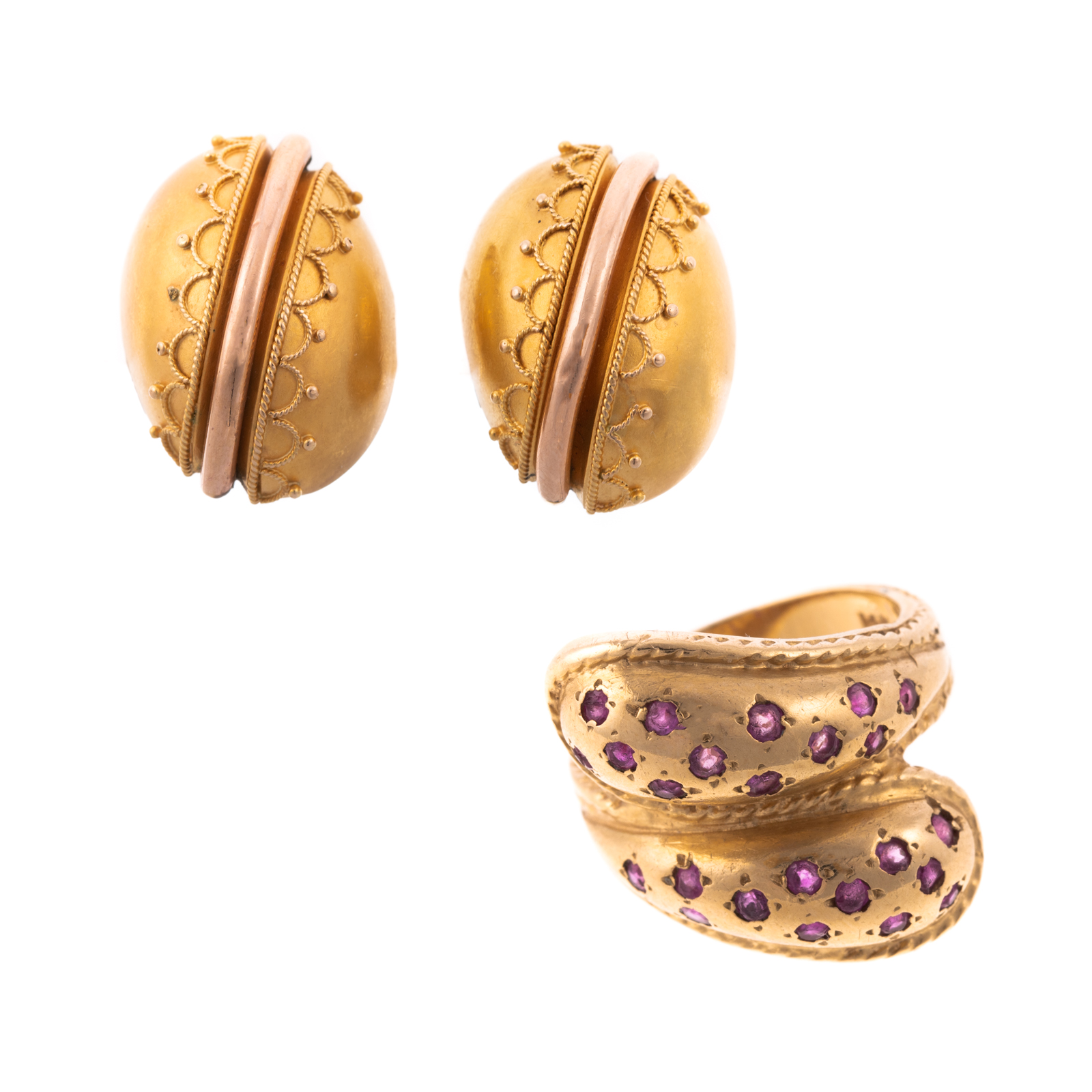 Appraisal: A RUBY BYPASS RING EARRINGS IN K K yellow gold