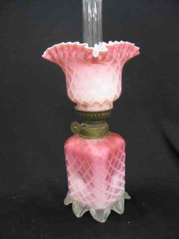 Appraisal: Victorian Miniature Oil Lamp M O P satin diamond quilted