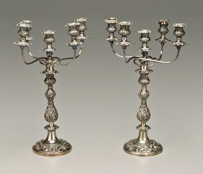 Appraisal: Pair silver plated candlesticks urn sockets scroll and shell decoration