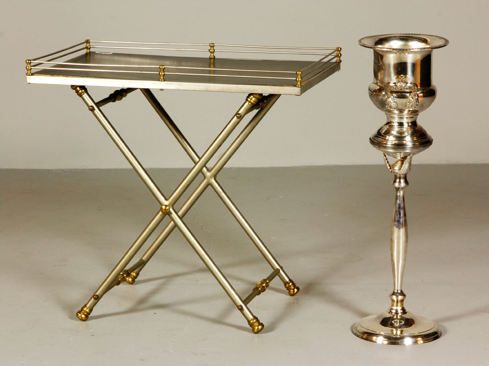 Appraisal: - Champagne Bucket on Stand and Tray Table Champagne bucket