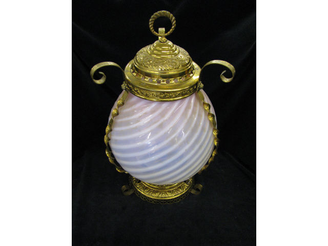 Appraisal: Victorian Cranberry Opalescent Swirl hanging fixture approx tall diameter original