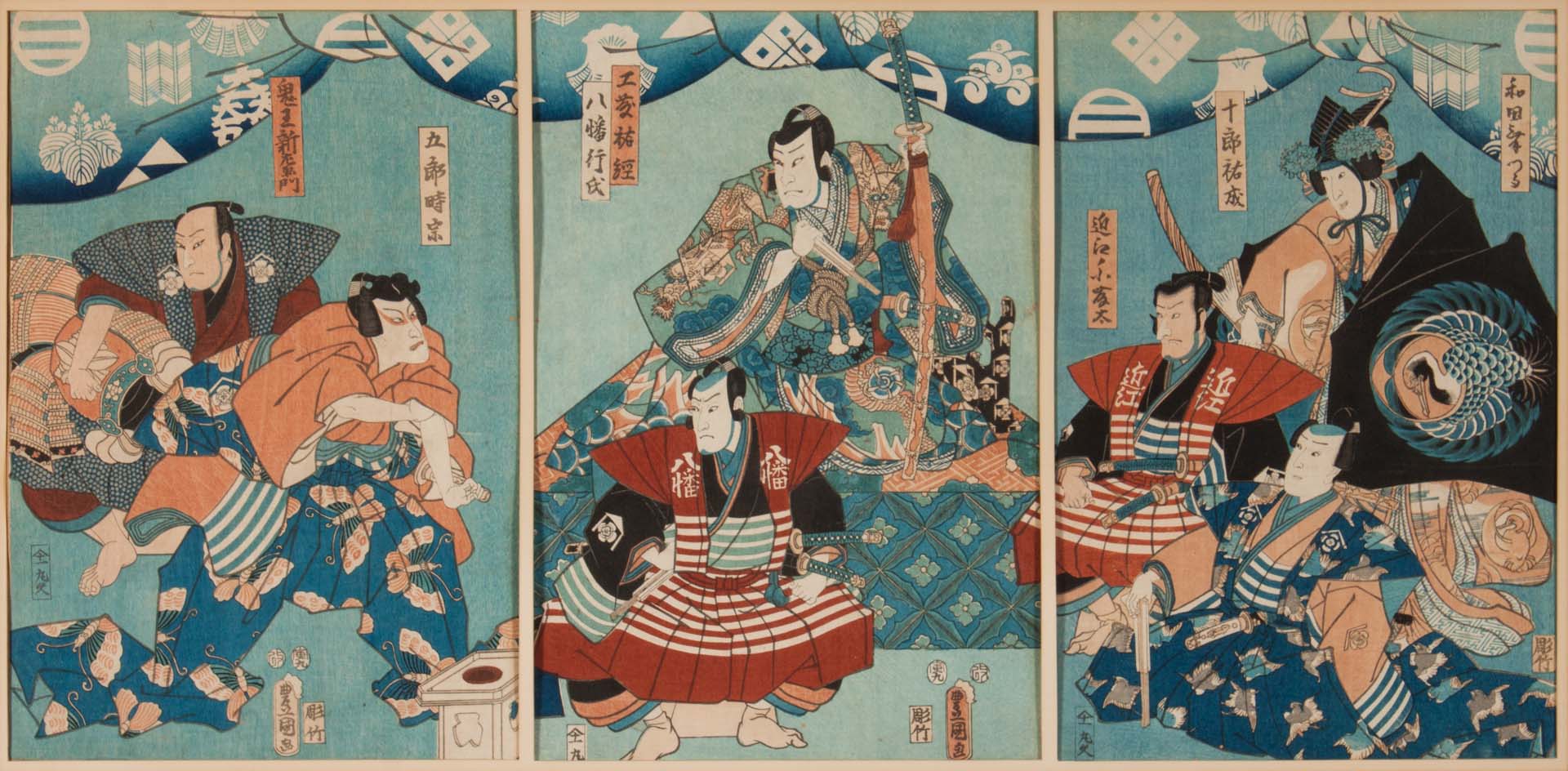 Appraisal: Japanese color woodcut triptych Toyokuni Kunisada second half- th century