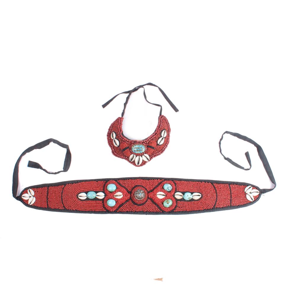 Appraisal: TIBETAN LADAKH INDIA RED CORAL TRIBAL BEADED NECK PIECE NECKLACE