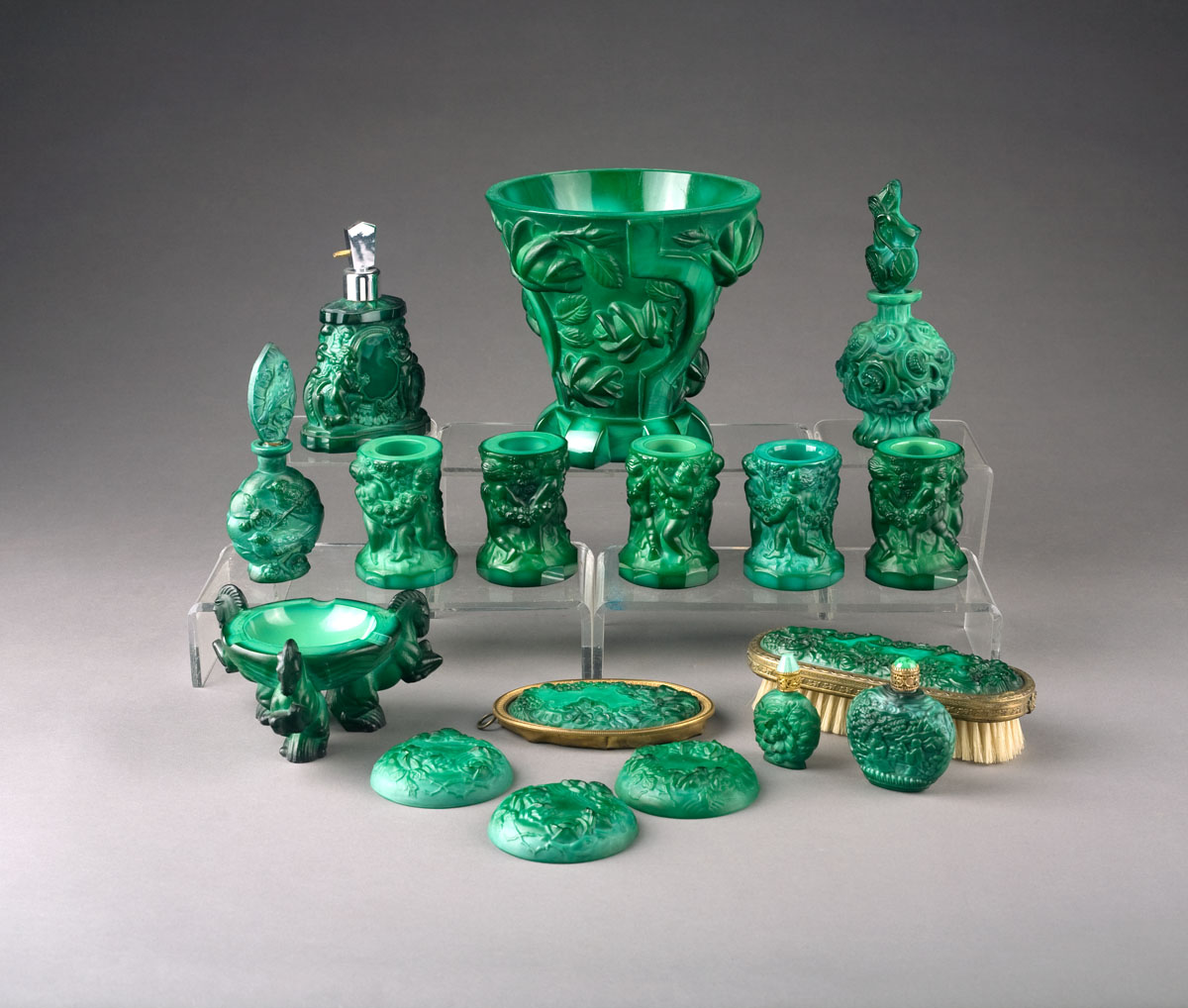 Appraisal: SEVENTEEN ART DECO MALACITE GLASS OBJECTS