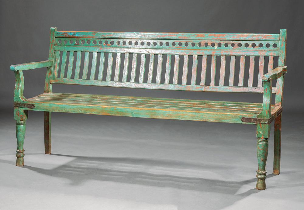 Appraisal: English Railway Station Bench early th c slatted back and