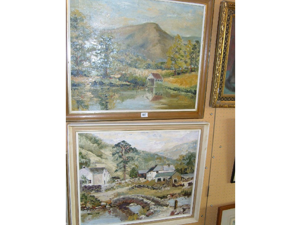 Appraisal: A pair of oil paintings on board of mountainous landscapes