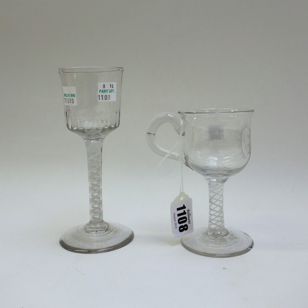 Appraisal: An opaque twist wine glass circa with moulded bucket bowl