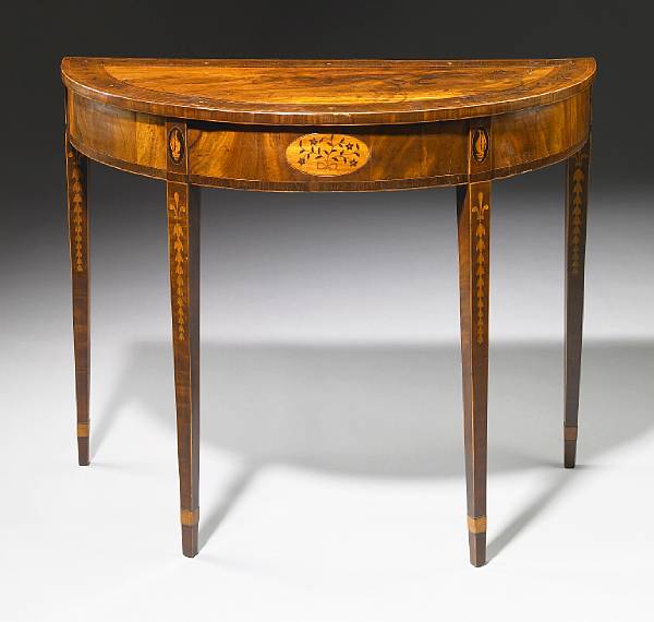 Appraisal: A George III inlaid mahogany half round side table fourth