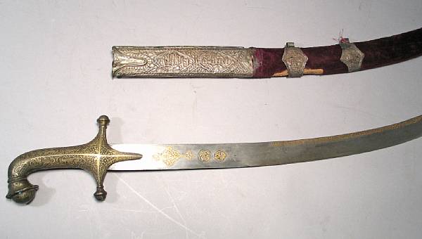 Appraisal: A brass-hilted shamshirprobably th century Curved inch single edged blade