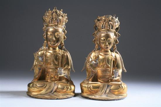 Appraisal: PAIR KOREAN GILT BRONZE FIGURES OF BODHISATTVA Each seated in