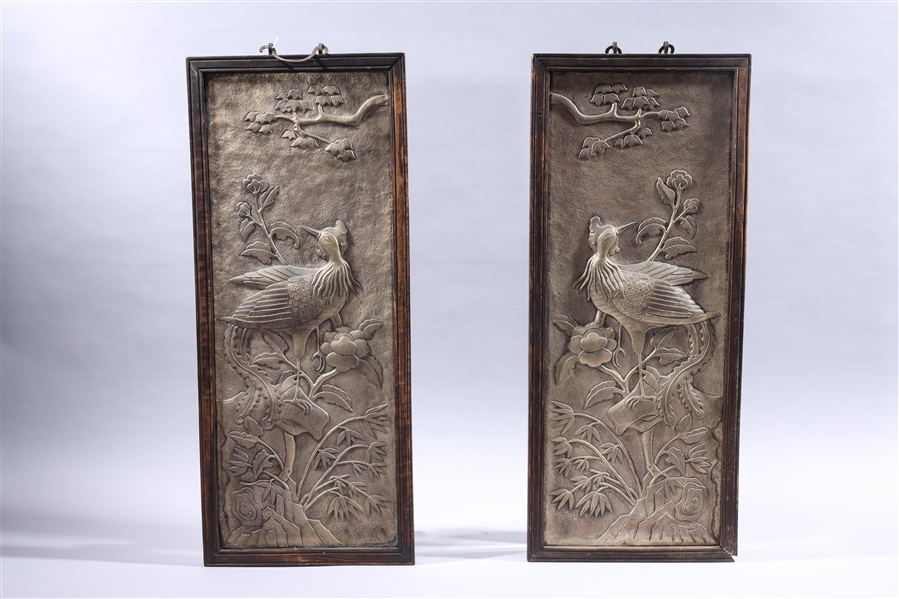 Appraisal: Pair of antique Chinese silver plated copper repousse plaques each