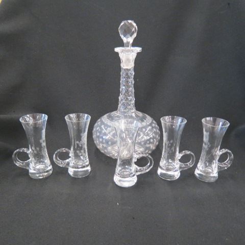 Appraisal: Fine Cut and Etched Glass Decanter honeycomb neck and star