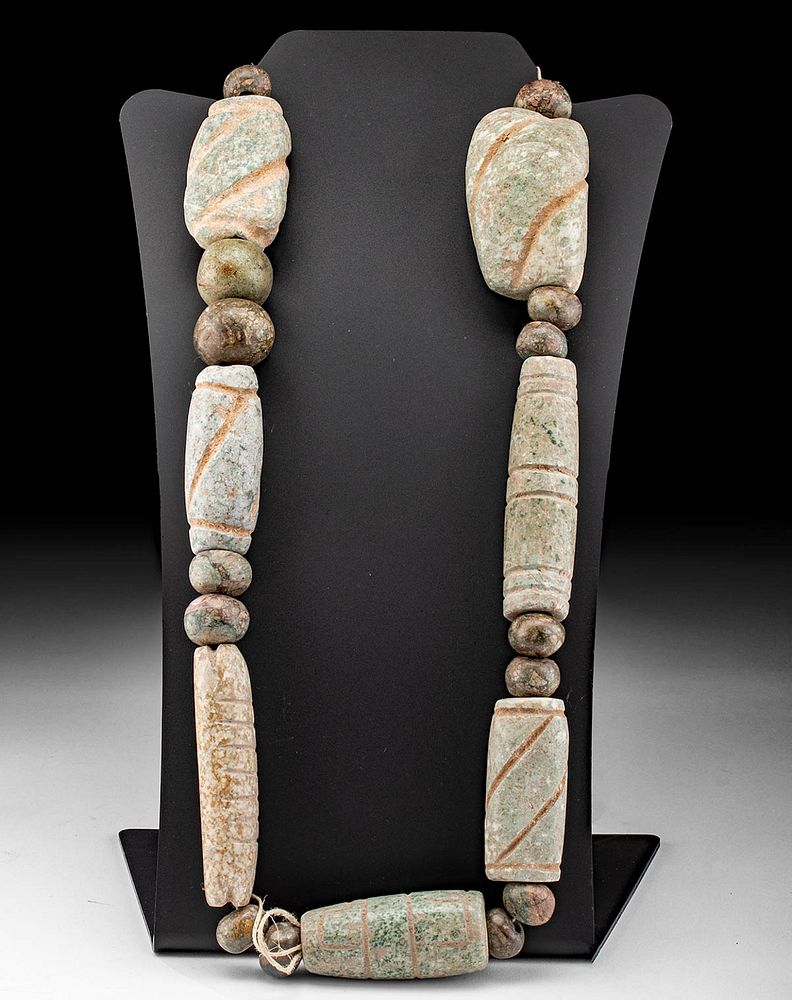 Appraisal: Guerrero Mezcala Greenstone Bead Necklace Pre-Columbian southern Mexico Guerrero region