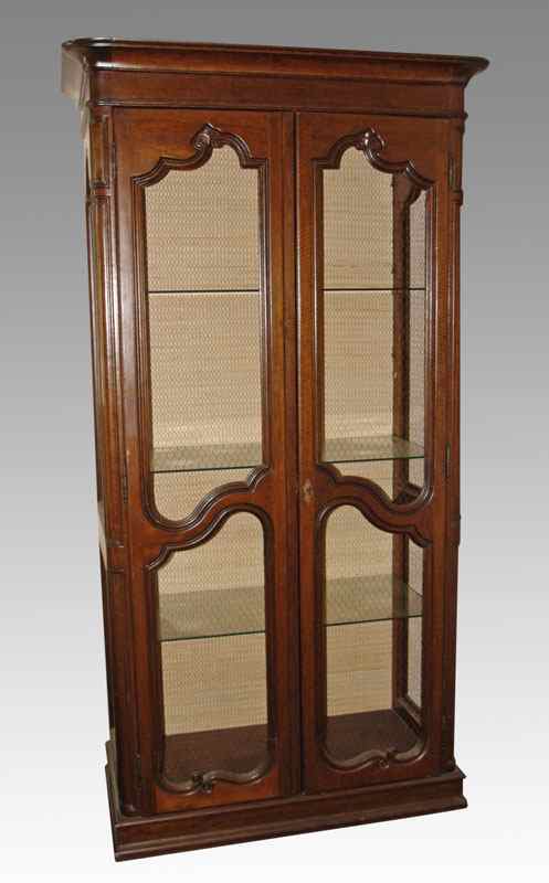 Appraisal: COUNTRY FRENCH MESH FRONT CABINET Two door display cabinet with