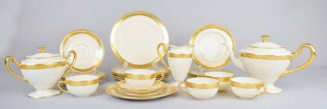 Appraisal: Lenox Green Mark Tea Service pieces Cream with gilt trim