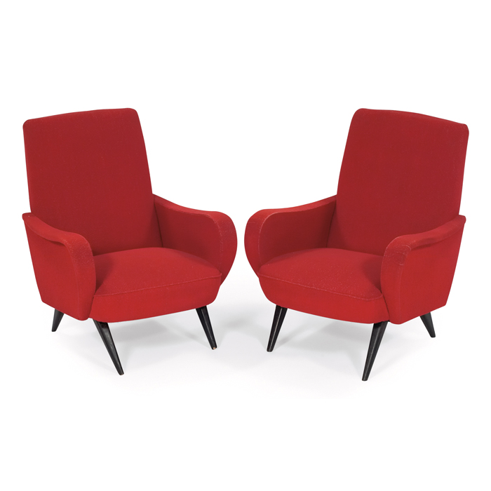 Appraisal: Marco Zanuso lounge chairs pair Italy upholstered seats with curved